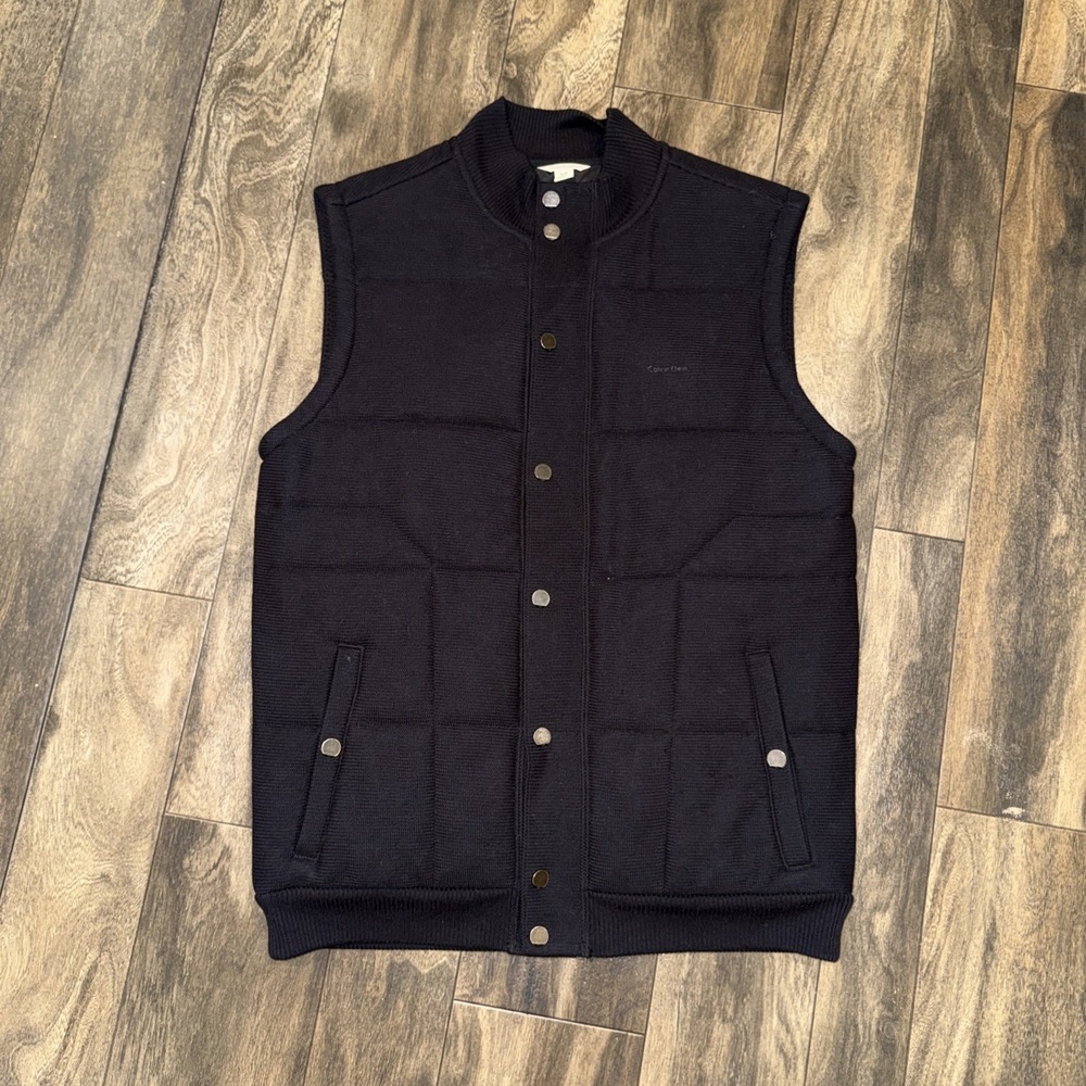 Calvin Klein Quilted Vest Snap Button 100% Cotton Black Women's Size S